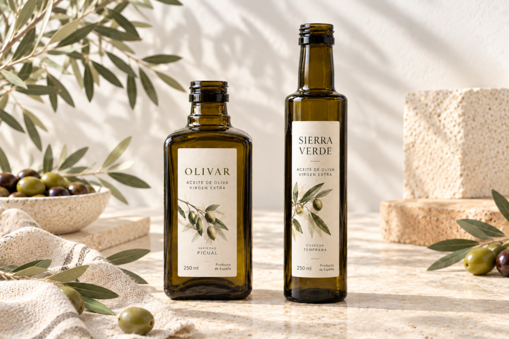 Botellas de vidrio verde de 250 ml para aceite de oliva