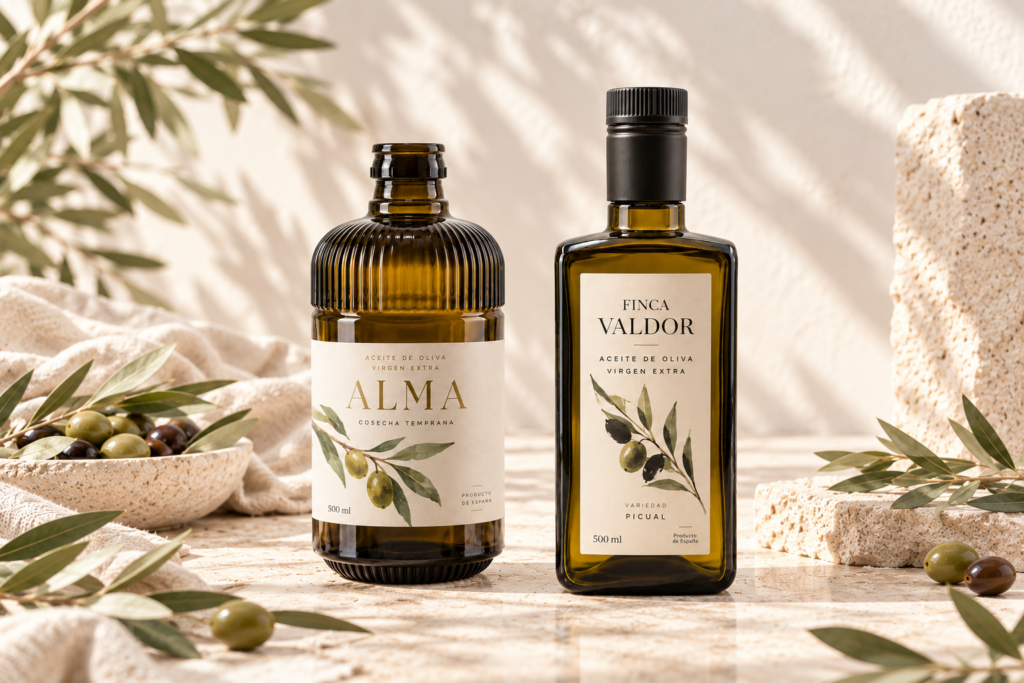 Botellas de vidrio verde de 500 ml para aceite de oliva